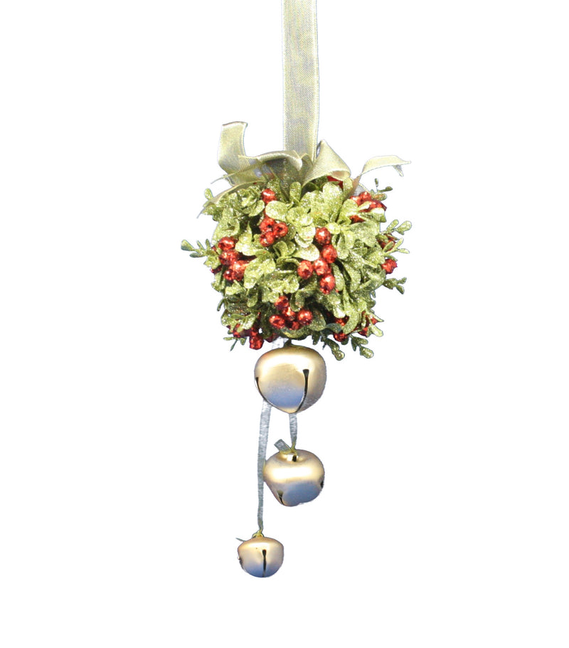 Cardinal Jingle Bell Door Hanger - Kissing Ball - Gold