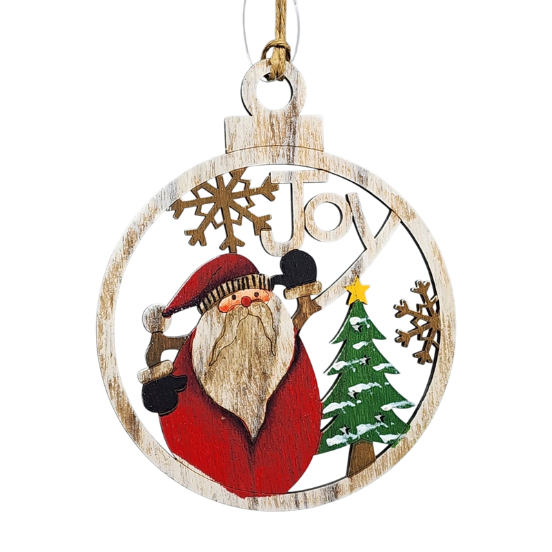 Wooden Ornament - Joyful Santa