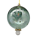 Etched Blown Glass Ball with Crystal Accents - Green