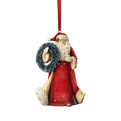 Heart Of Christmas ?Santa With Wreath? Stone Resin Hanging Ornament, 4.02? - The Country Christmas Loft