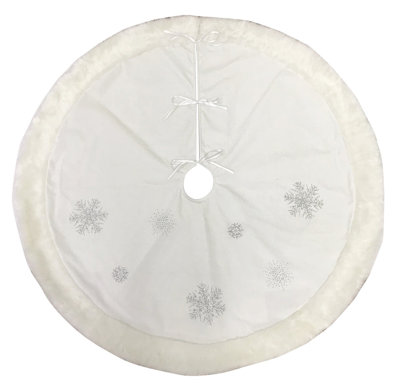 White Embroidered Snowflake Tree Skirt - 48 Inch