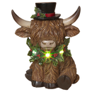 Lighted Resin Holiday Highland Cow in Top Hat