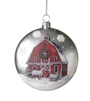 Glass Holiday Barn Disk Ornament - Sheep