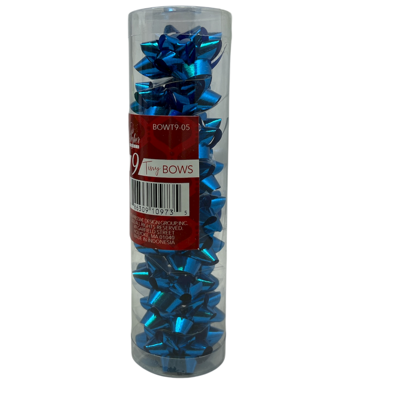 9 Tiny Metallic Bows In A Tube - Royal Blue Metallic
