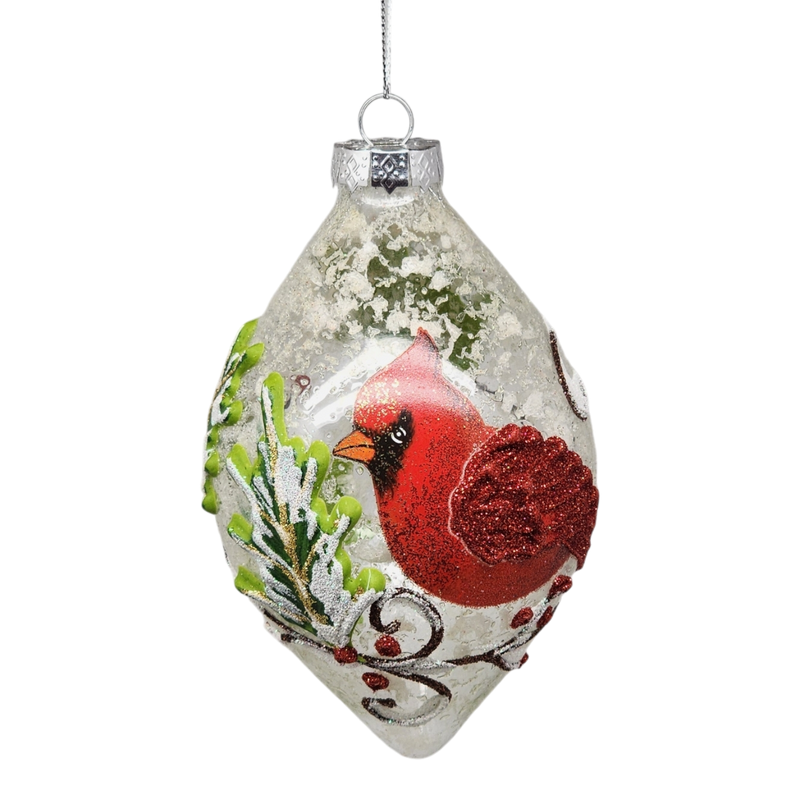 Teardrop Glass Ball Ornament With Cardinal Scene