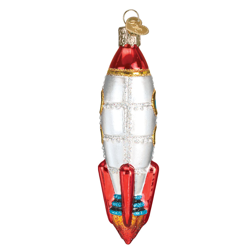 Toy Rocket Ship Glass Ornament - The Country Christmas Loft
