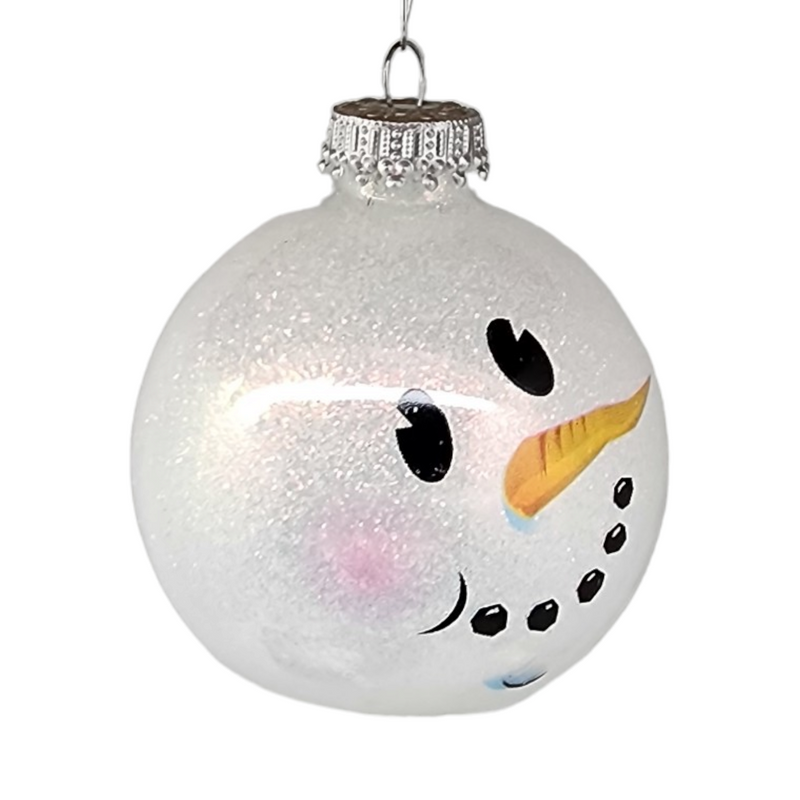 Krebs Value Glass Ball 4 pack - Snowman on Iridescent Silver