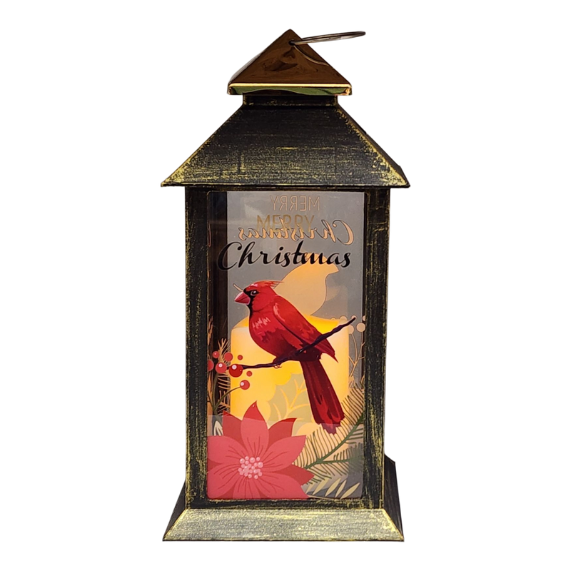Christmas Cardinal Lantern with LED Candle - Merry Christmas