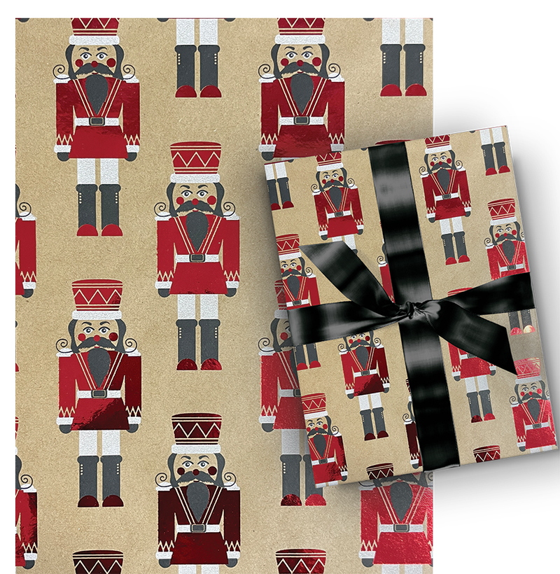 Kraft Foil Roll Wrap - 30" x 96" - Nutcracker Delight