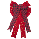 Fabric Bow - 18" x 10" - Red with Gold Stars and Moons & Red/Black Check Wire-Edge