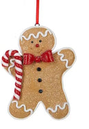 Cheerful Gingerbread Man With Candy Cane Ornament