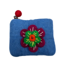 Felt Wool  Bright Sky Blue Coin Purse with Flower Applique - Gift Shoppe >> Handbags & Wallets >> Wallets - by Us Sherpa