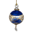 Etched Blown Glass Ball with Crystal Dangle - Blue