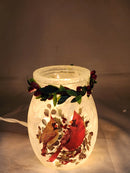4 inch Lighted Jar with Garland - Two Cardinal Delight