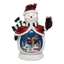B/O Lighted Musical Spinning Water Globe Snowman with Holiday Scene Red Coat