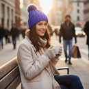 Knit Hat With Three Interchangeable Poms - Blue