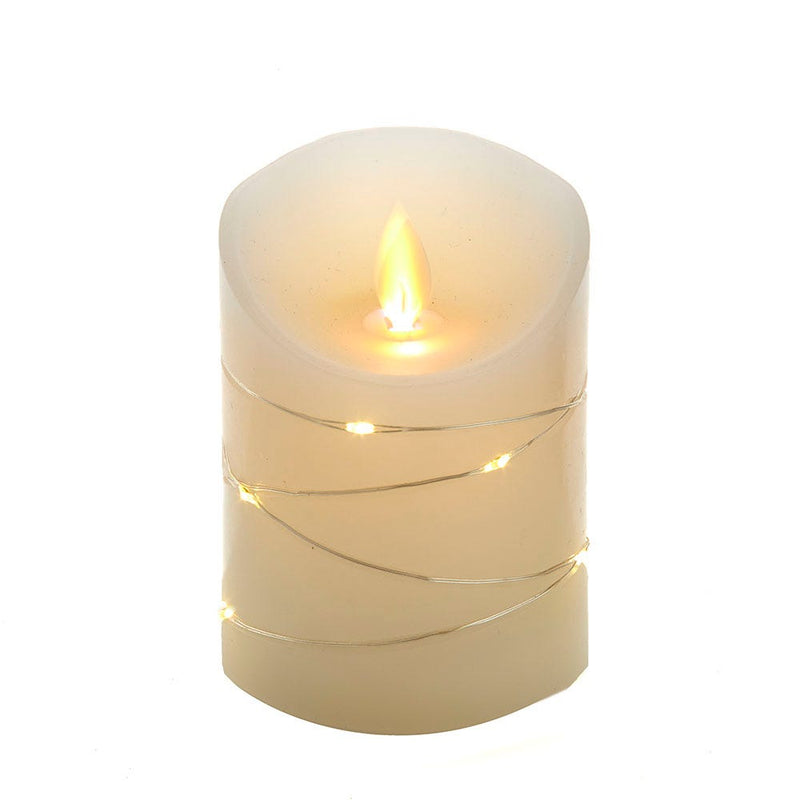 4" Battery Operated Flicker Flame White Candle With Fairy Lights