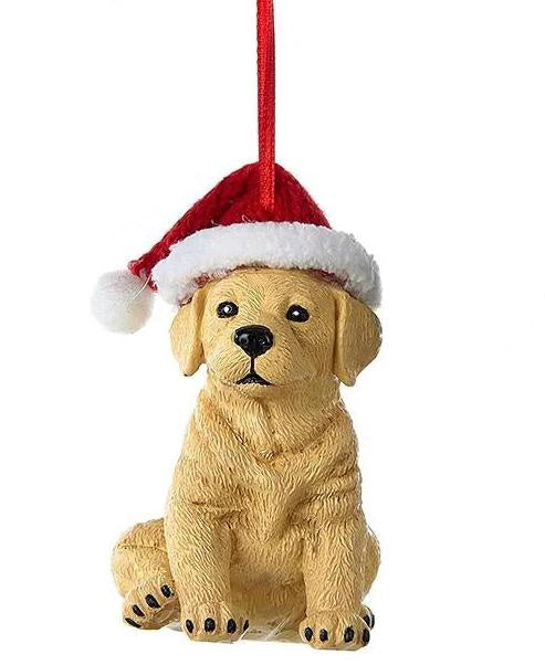 Labrador With Christmas Hat Ornament - Yellow