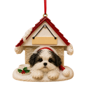 Ceramic Doghouse Ornament - Shih-Tzu - Black and White Puppy Cut - Animals - by E&S Pets