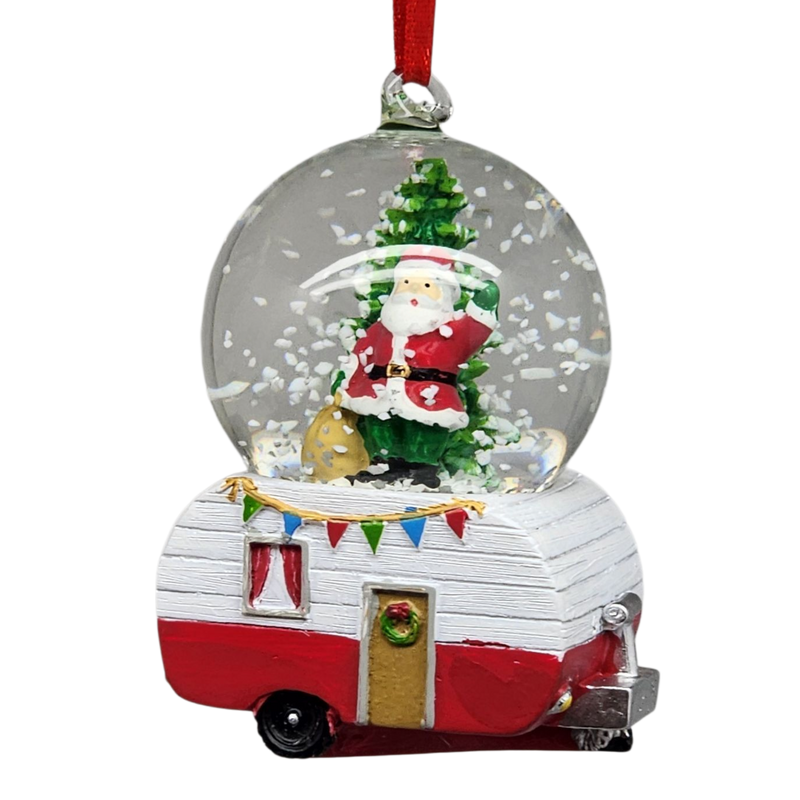 Camper Snowglobe Ornament - Santa