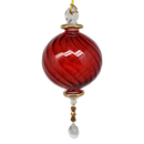 Small Sphere Glass With Ribbed Groove  and Gold Accents - Christmas Red