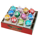 Holiday Splendor Flocked Glass Rounds Ornaments - 12 Pack