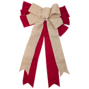 Fabric Bow - 18" x 10" - Red with Natural Linen Wire-Edge