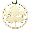 Round Wooden Vermont Maple Leaf Ornament