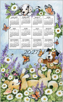 2027 Linen Calendar Towel - Playful Puppies - Calendars - by Kay Dee Design