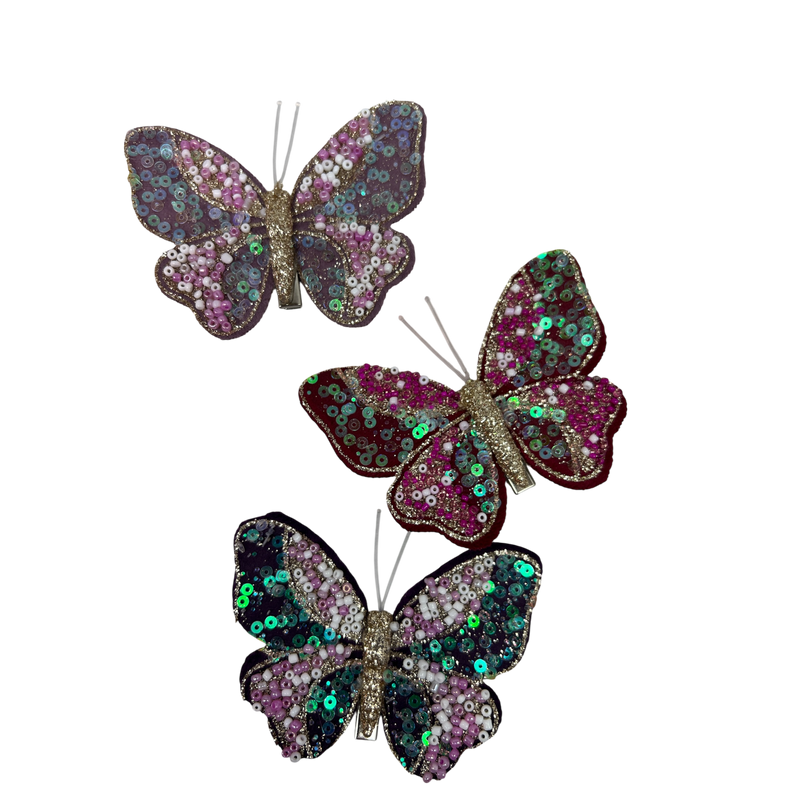 Sparkling Butterfly Clip-On Ornaments - Set of Three