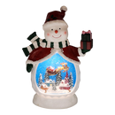 B/O Lighted Musical Spinning Water Globe Snowman with Holiday Scene Red Coat