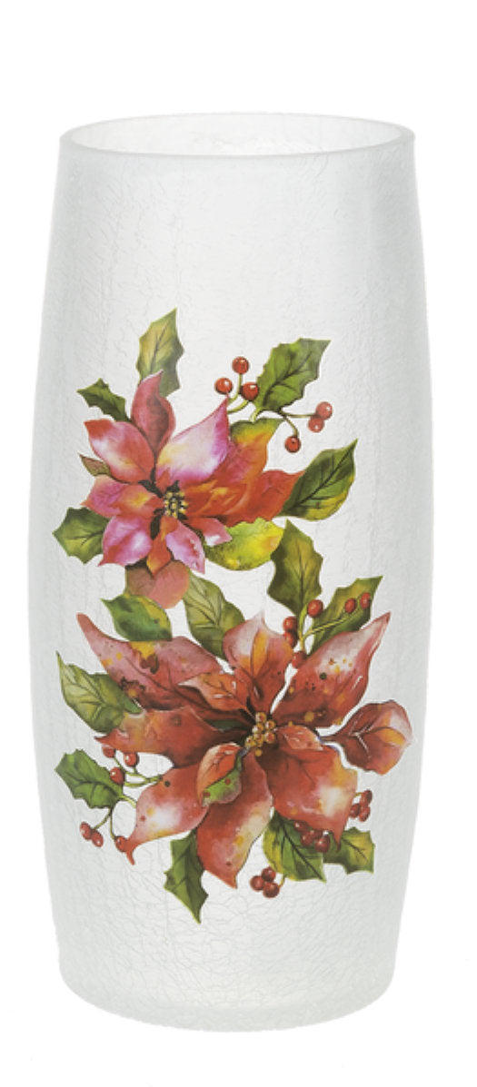 Crackle Candle Holder - Poinsettias - The Country Christmas Loft