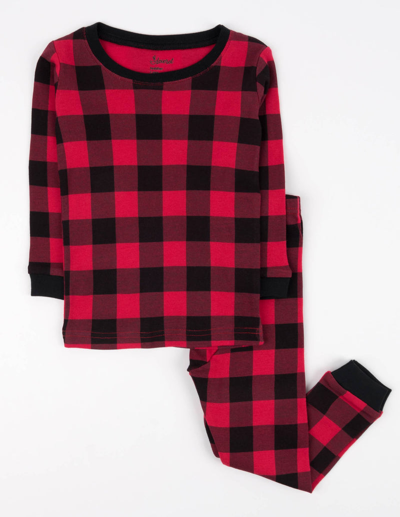 Kids Two Piece Cotton Pajamas Black And Red Plaid - - The Country Christmas Loft