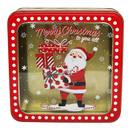 Square Cookie Tin with Window - Merry Christmas Santa with Gifts