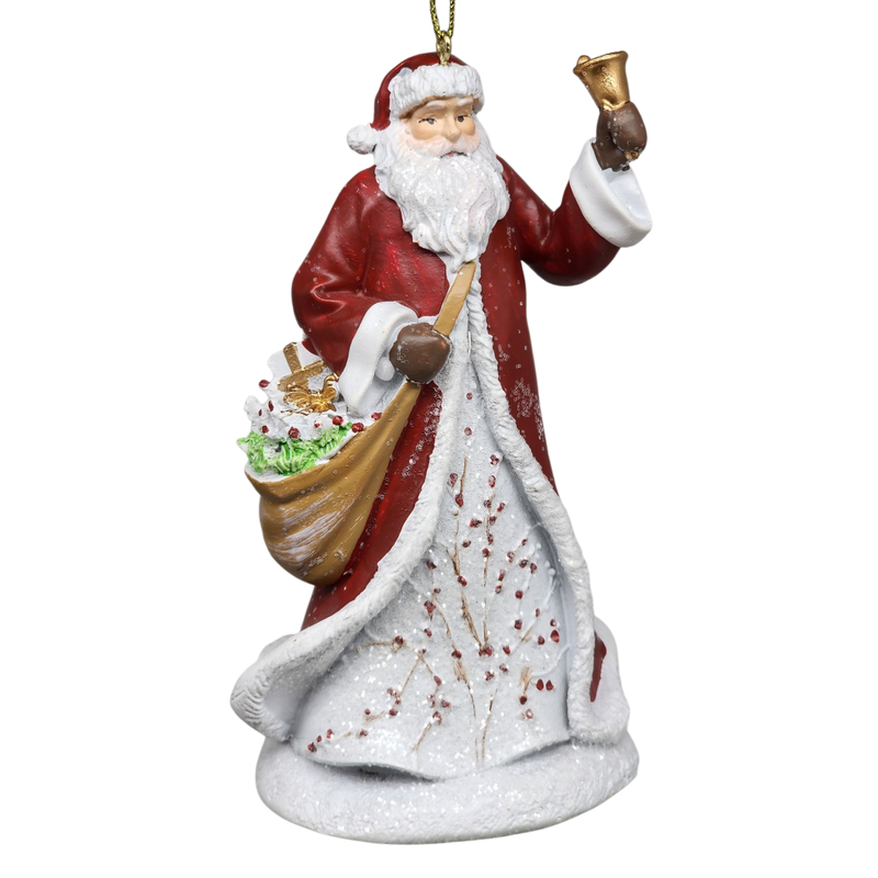 Berry Vine Santa with Bell Ornament
