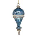 Clear Etched Blown Glass Hot Air Balloon - Blue