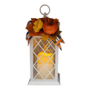 Harvest Lantern with Flickering LED Candle - White