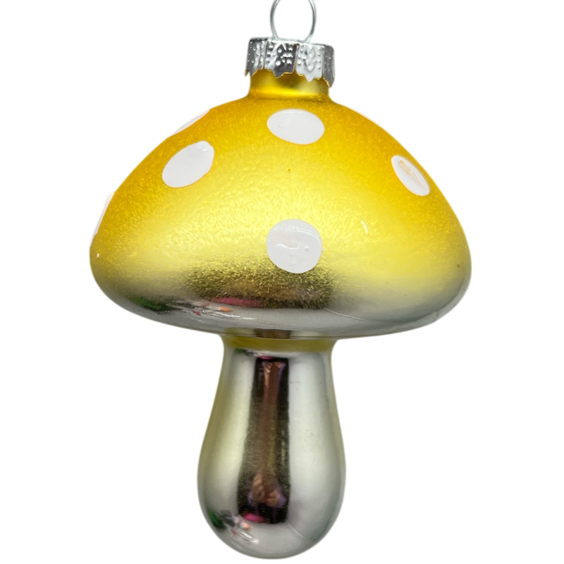 Yellow Glow-In-The-Dark Glass Mushroom Ornament