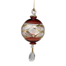 Etched Blown Glass Ball with Crystal Dangle - Red
