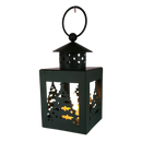 B/O Lighted Metal Holiday Lantern with LED Tealight - Green