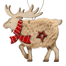 Fuzzy Wooden Reindeer Ornament - Looking Left