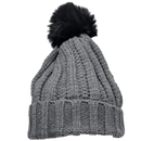 Knit Hat With Three Interchangeable Poms - Grey