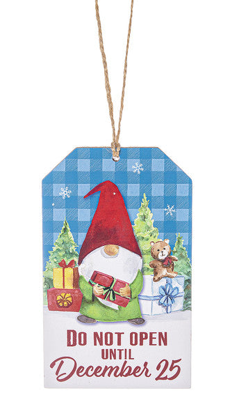 Wooden Plaid Gift Tag Ornament - Do Not Open until December 25th