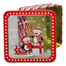 Square Cookie Tin with Window - Tis the Season to be Jolly Penguins