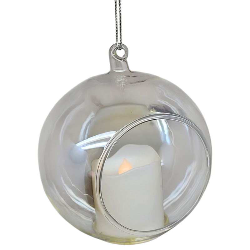 Battery-Operated Lighted LED Candle In Glass Ball Ornament