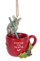 Holiday Mouse With Mug Ornament - Cocoa For Santa