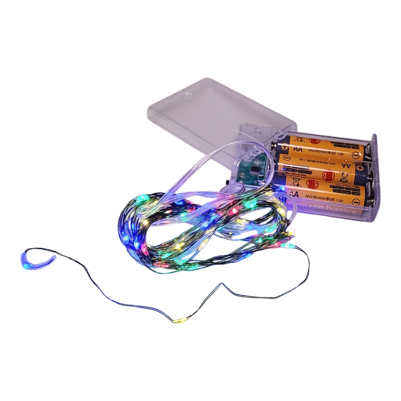 50-Light Battery-Operated Multicolored LED Green Wire Fairy Lights