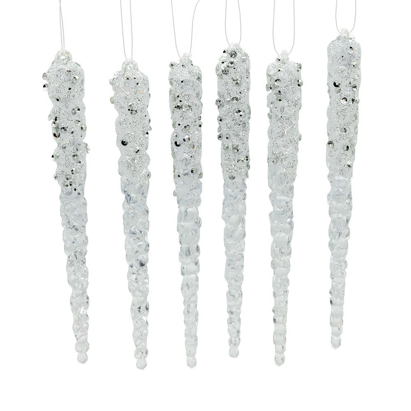Glittered Icicles Ornaments, 6-Piece Box Set