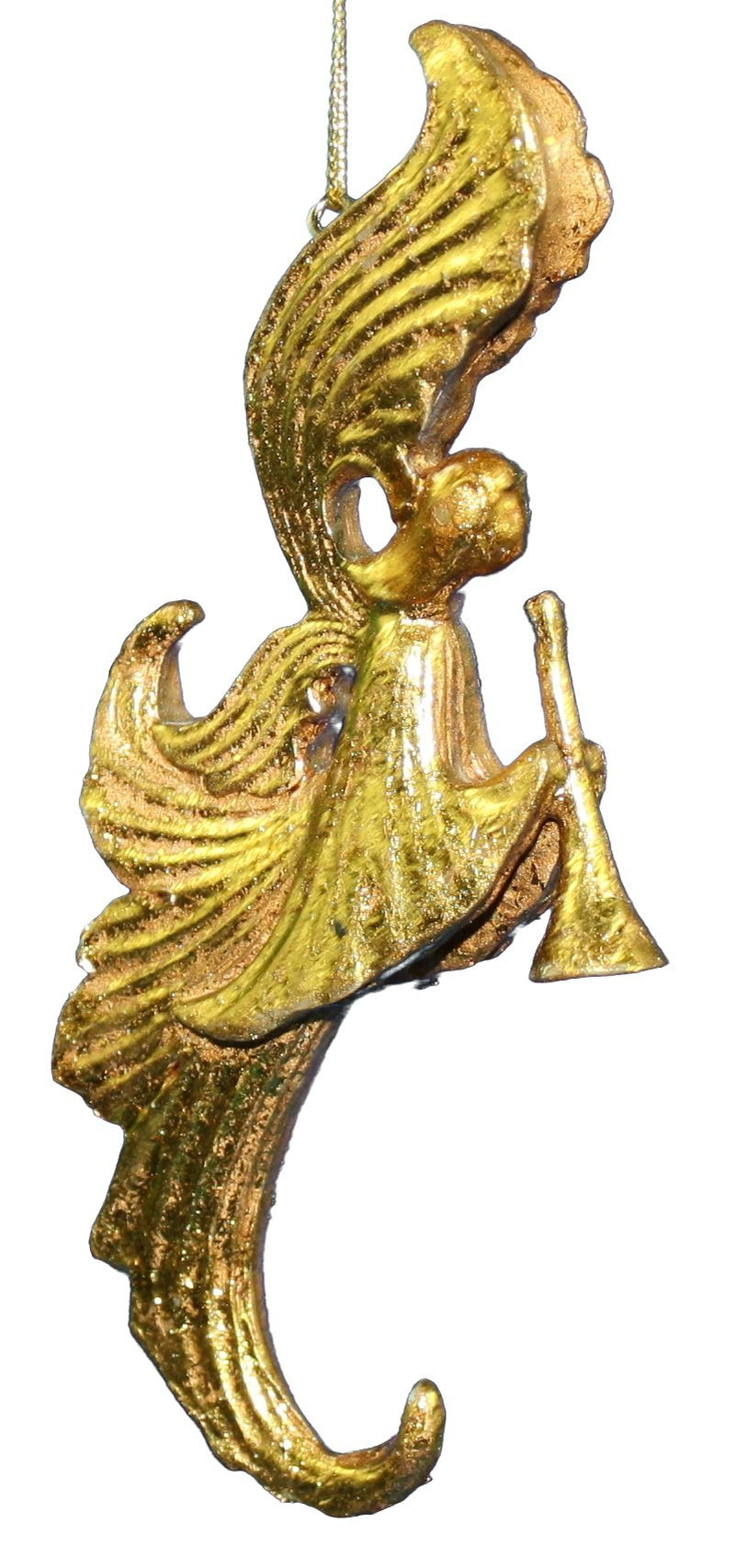 5.5 Inch Resin Antique Gold Angel - Trumpet