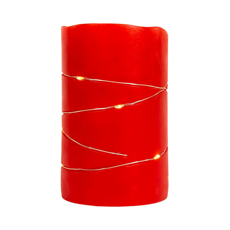 Flicker Flame Red Candle With Fairy Lights - 5 inch